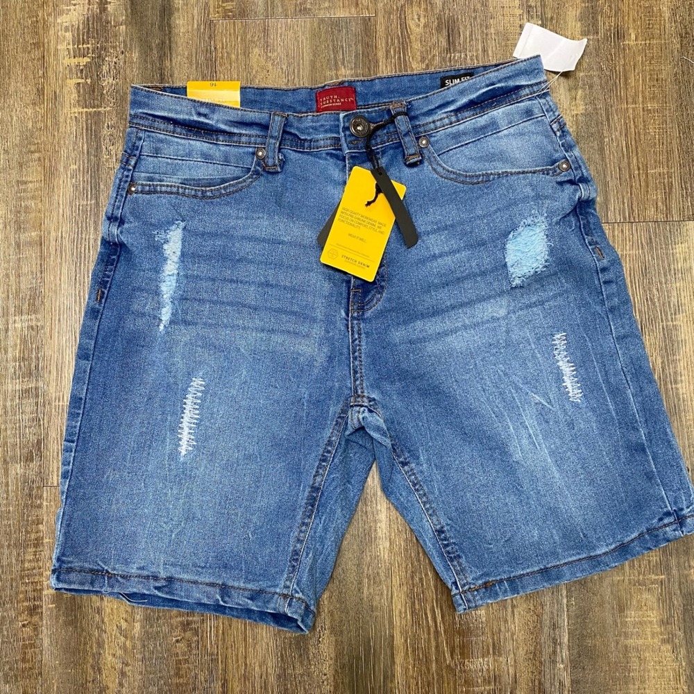 Truth Substance Common Sense Slim Fit Distressed Denim Shorts Barnes Blue 16 NEW